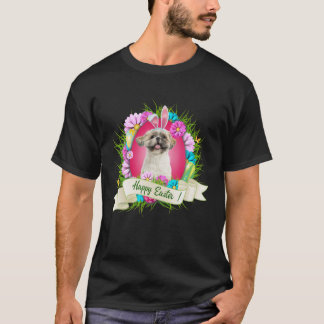 T-shirt Joyeux Chih Tzu de Pâques portant des oeufs d'orei