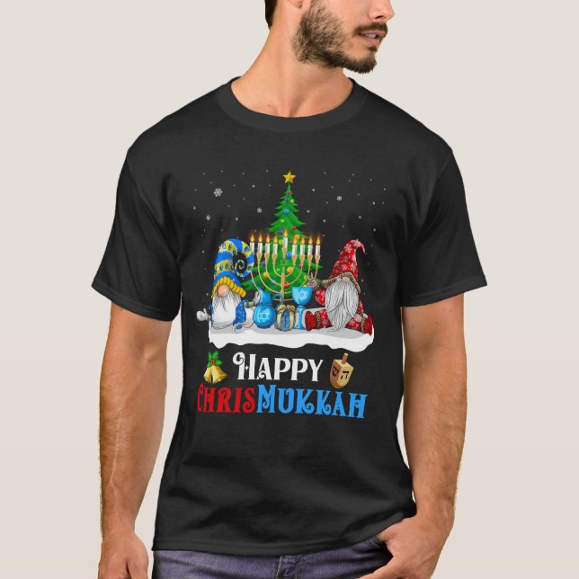 T-shirt Joyeux Chrismukkah Gnomes Noël et Hanoukka (Devant)