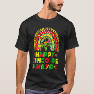 T-shirt Joyeux Cinco De Mayo Rainbow Guitar Cactus Sombrer