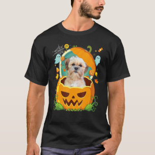 T-shirt Joyeux Citrouille d'Halloween Shichon Chien sorcie