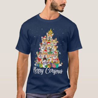 T-shirt Joyeux Corgi Santa Hat Lumières des fées