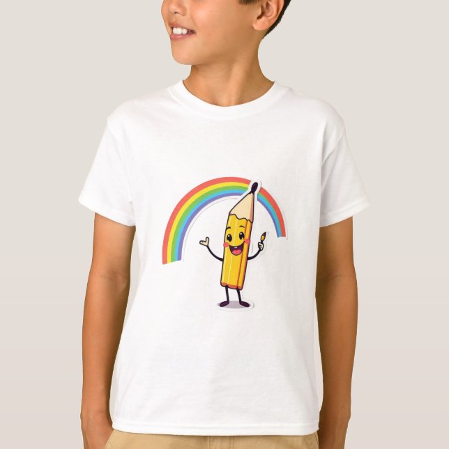 T-shirt Joyeux crayon avec arc-en-ciel - Dessin joyeux (Devant)
