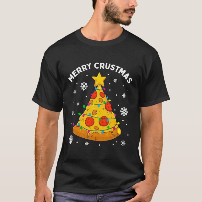 T-shirt Joyeux Crustmas Pizza Arbre de Noël Joyeux Noël (Devant)