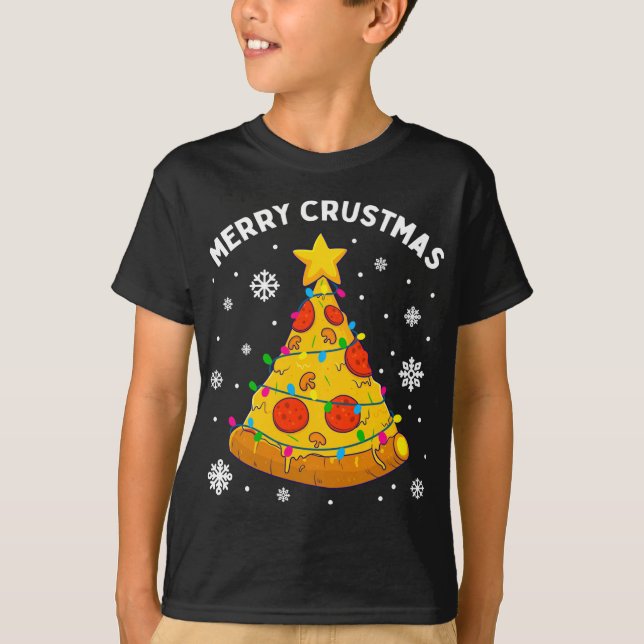 T-shirt Joyeux Crustmas Pizza Arbre de Noël Joyeux Noël (Devant)