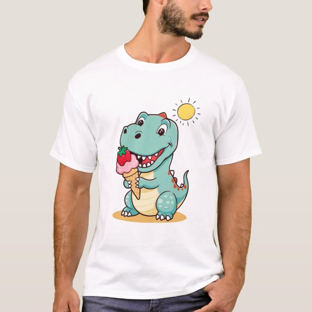 T-shirt Joyeux Dinosaure Mangeant de la crème glacée | T-S (Devant)