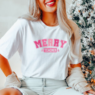 T-shirt Joyeux enseignant rose de Noël
