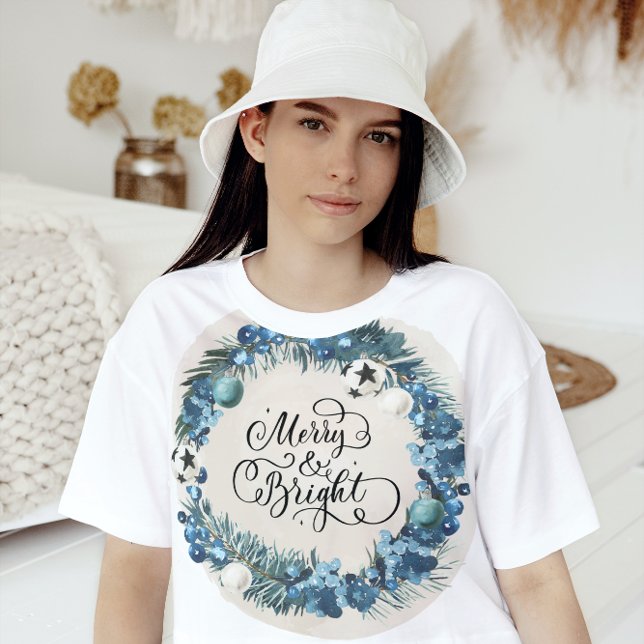 T-shirt Joyeux et brillant Noël des femmes rouges modernes (Créateur téléchargé)