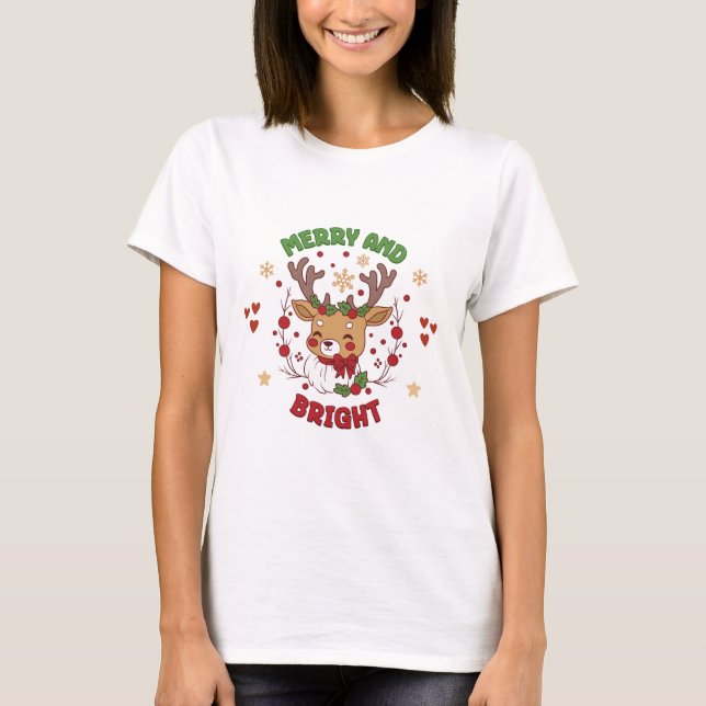 T-shirt Joyeux et lumineux Noël mignon et moderne (Devant)