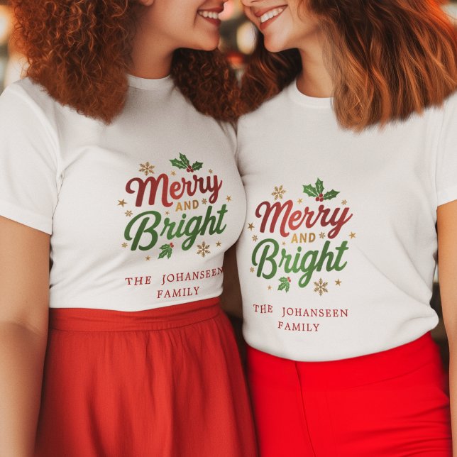 T-shirt Joyeux et lumineux Noël moderne rouge et vert (Créateur téléchargé)