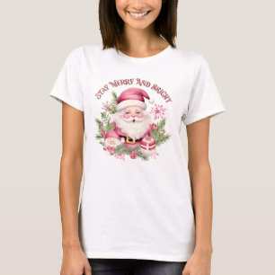 T-shirt Joyeux et lumineux - Père Noël rose