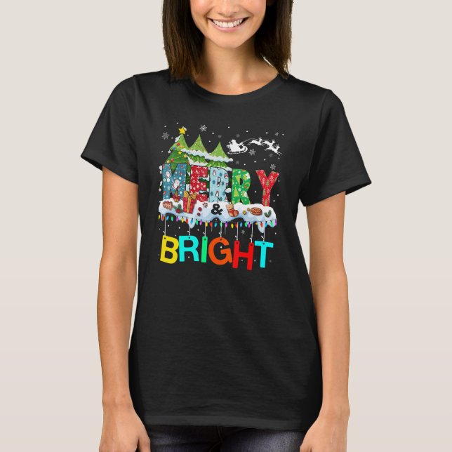 T-shirt Joyeux et lumineux sapin de Noël Lumières de Noël  (Devant)