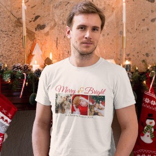 T-shirt Joyeux et lumineux script de photos de Noël de la 