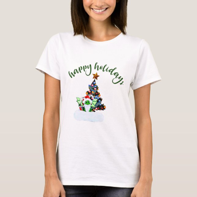 T-shirt Joyeux et Noël magique avec un Twist Dragon (Devant)