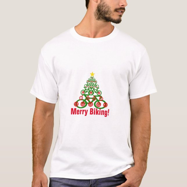 T-shirt Joyeux faire du vélo ! Arbre de Noël de vélo (Devant)