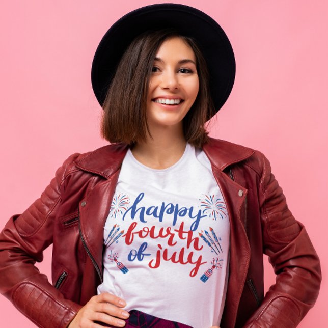 T-shirt Joyeux feu d'artifice 4 juillet Red Blue Typograph (Créateur téléchargé)