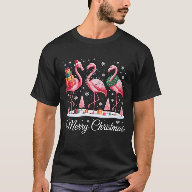 T-shirt Joyeux Flamant rose de Noël Lumière Noël Noël Noël (Devant)