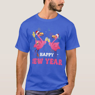 T-shirt Joyeux Flamant rose rose du Nouvel An Boire vin fe