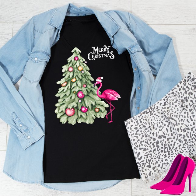T-shirt Joyeux Flamant rose rose Noël et Pastel Tree (Créateur téléchargé)