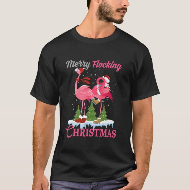 T-shirt Joyeux Flocking Noël Funny Flamant rose rose Chris (Devant)