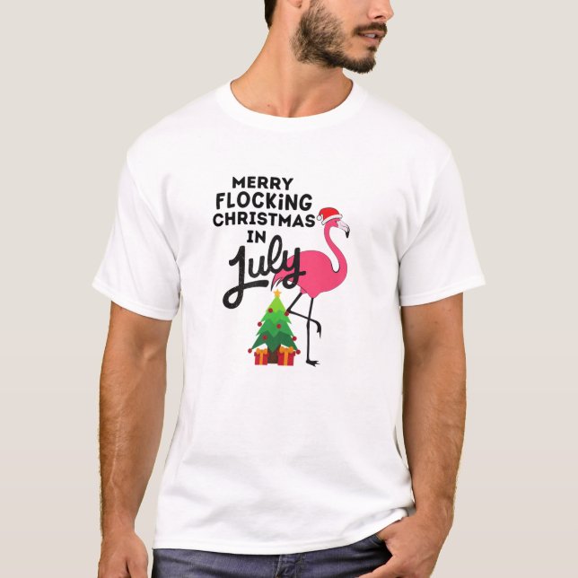 T-shirt Joyeux Flocon Noël En Juillet Funny Flamin Rose (Devant)