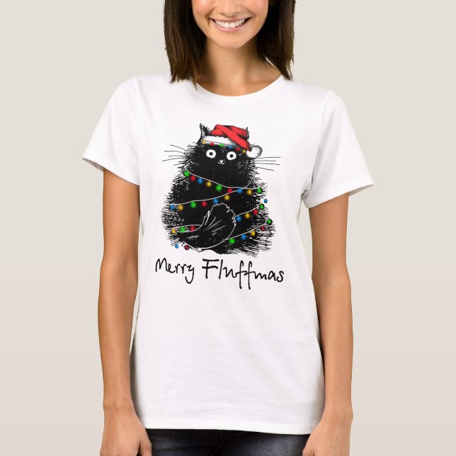 T-shirt Joyeux Fluffmas Fluffy Chat Joyeux cadeaux de Noël (Devant)