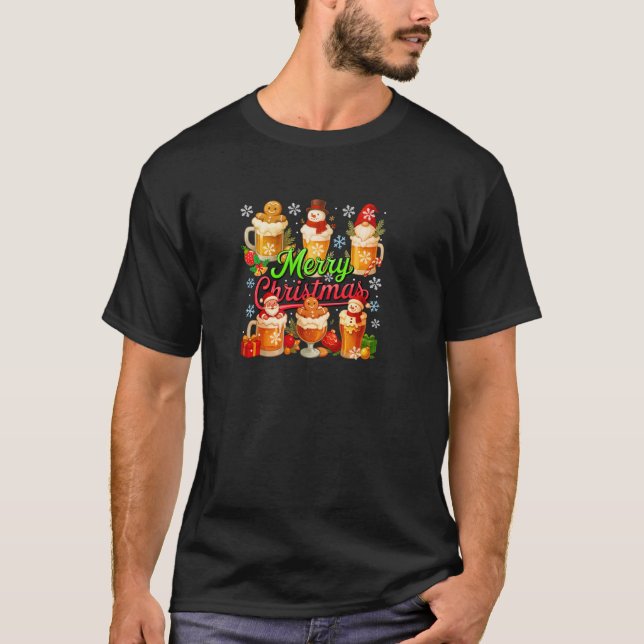 T-shirt Joyeux Groupe Noël Père Noël Gnome Cookies En Bièr (Devant)