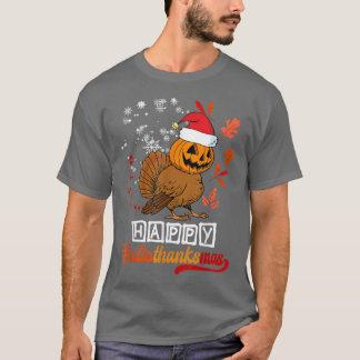 T-shirt Joyeux Hallothankmas Turquie Citrouille Santa Hat