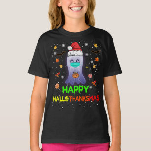 T-shirt Joyeux Hallothanksmas Citrouille Fantôme Chapeaux