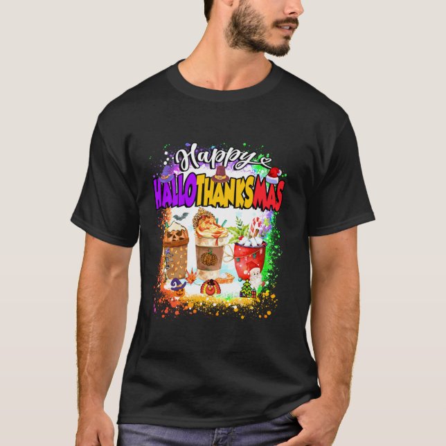 T-shirt Joyeux Hallothanksmas Citrouille Spice Latte Hallo (Devant)