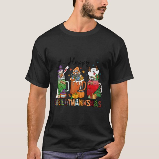 T-shirt Joyeux Hallothanksmas Coffee Nurse Halloween Merci (Devant)