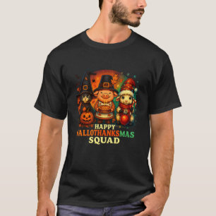 T-shirt Joyeux HalloThanksMas Équipe Chat Cochon Mouton Co