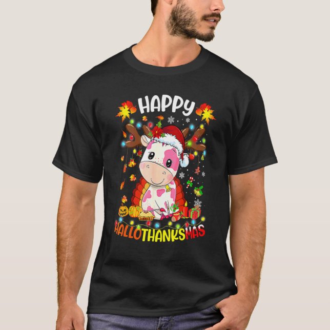 T-shirt Joyeux Hallothanksmas fraise vache Thanksgiving C (Devant)