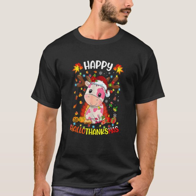 T-shirt Joyeux Hallothanksmas fraise vache Thanksgiving C (Devant)