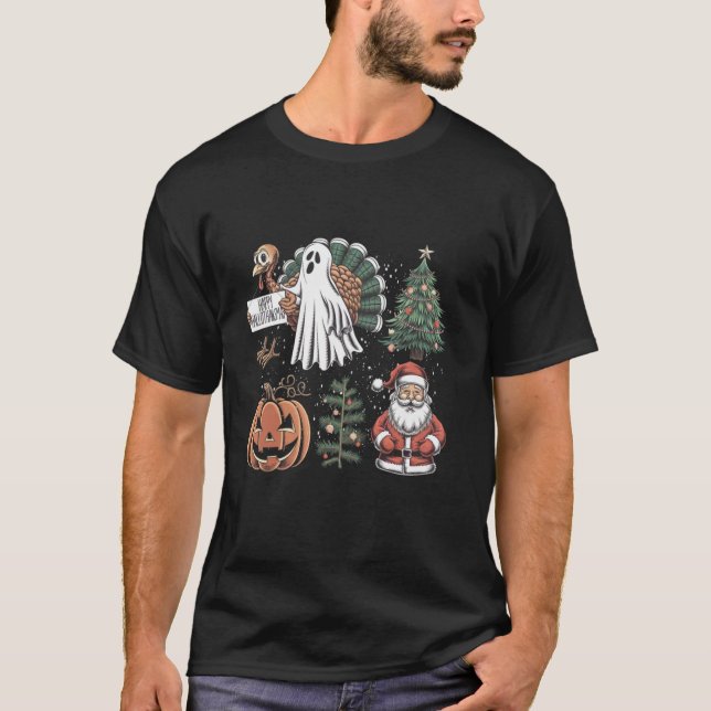 T-shirt Joyeux Hallothanksmas Ghost Turquie Citrouille Chr (Devant)