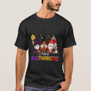 T-shirt Joyeux Hallothanksmas Gnome Halloween Thanksgiving