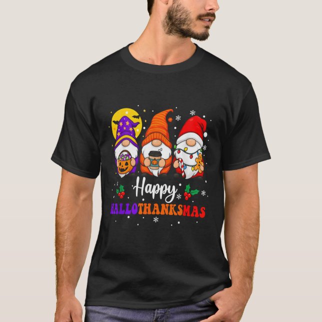 T-shirt Joyeux Hallothanksmas Gnomes Lover Halloween Joyeu (Devant)