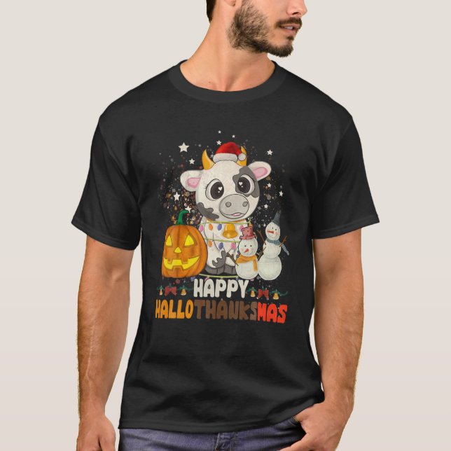 T-shirt Joyeux Hallothanksmas Père Noël Vache Halloween Th (Devant)