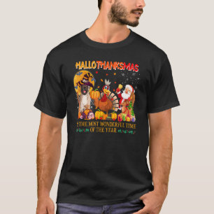 T-shirt Joyeux Hallothanksmas Pyjama Pug Dinde Père Noël
