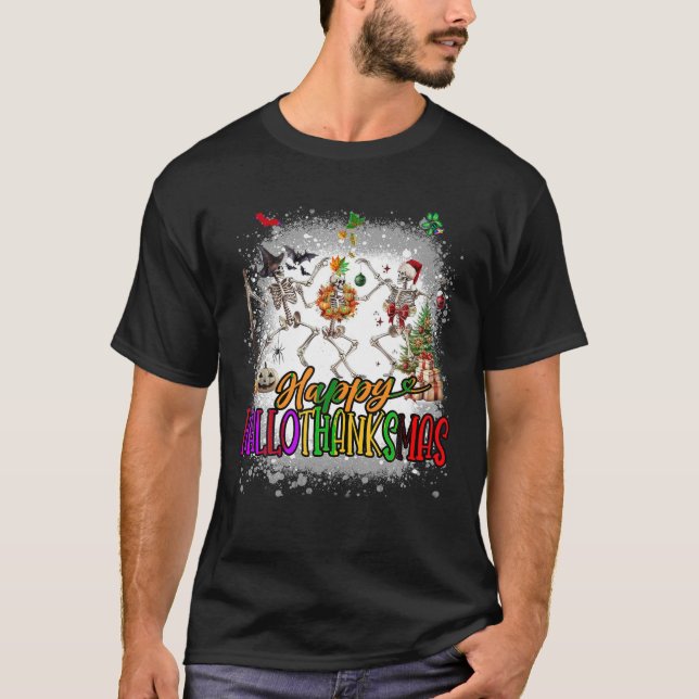 T-shirt Joyeux Hallothanksmas Skeleton Halloween Thanksgiv (Devant)