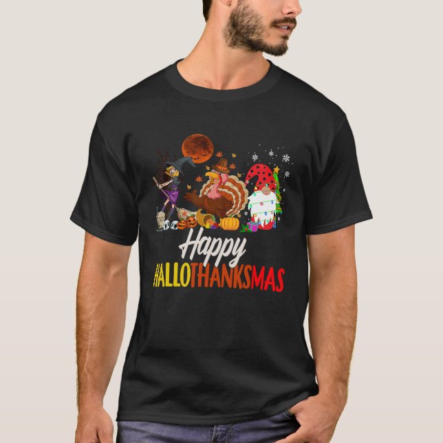 T-shirt Joyeux Hallothanksmas sorcier Turquie Gnome Hallow (Devant)