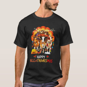 T-shirt Joyeux Hallothanksmas Vaches Dinde Action de grâce