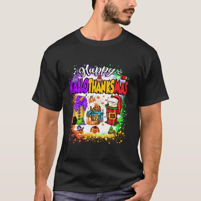 T-shirt Joyeux Hallothanksmas Verre Halloween Thanksgiving (Devant)
