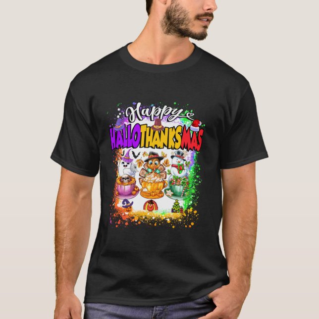 T-shirt Joyeux Hallothanksmas Verre Halloween Thanksgiving (Devant)