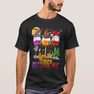 T-shirt Joyeux Hallothanksmas Vins Lunettes Sorcière Père 