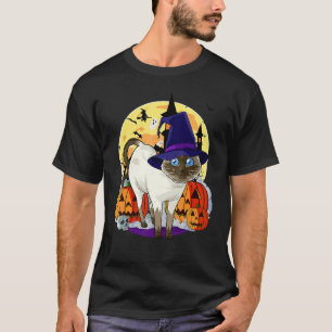 T-shirt Joyeux Halloween Adorable Chat Siamois Sorcière Ci