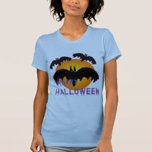 T-shirt Joyeux Halloween avec Lune et chauves-souris