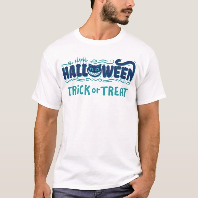 T-shirt Joyeux Halloween avec visage de chat souriant (Devant)