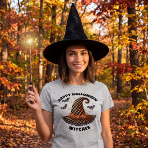 T-shirt Joyeux Halloween Chapeau de Sorcière Gingham Orang