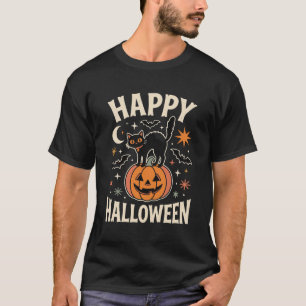 T-shirt Joyeux Halloween Chat Noir Citrouille Graphique Vi