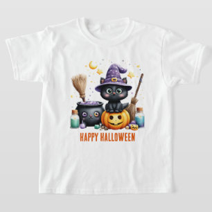 T-shirt Joyeux Halloween Chat Sorcière Noire